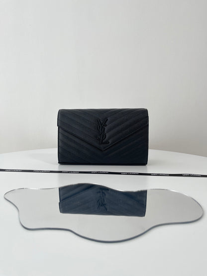Saint Laurent Classic Cassandre Chain Wallet in Grained Leather