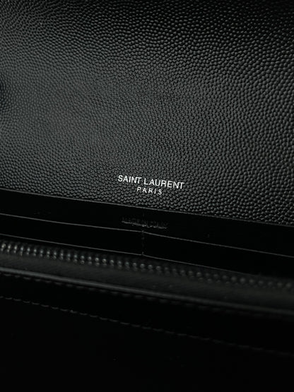 Saint Laurent Classic Cassandre Chain Wallet in Grained Leather