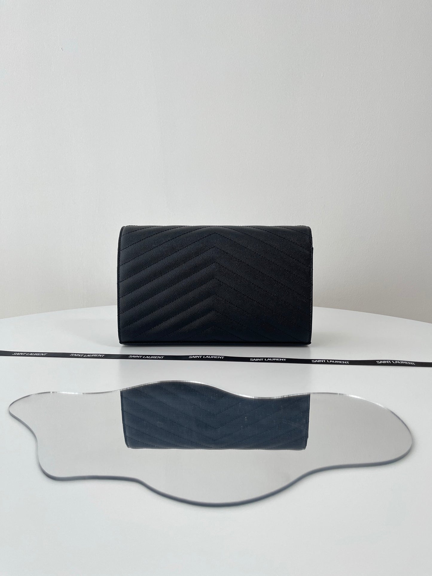 Saint Laurent Classic Cassandre Chain Wallet in Grained Leather