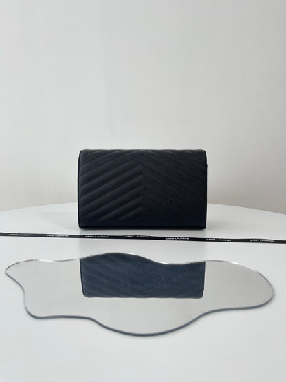 Saint Laurent Classic Cassandre Chain Wallet in Grained Leather