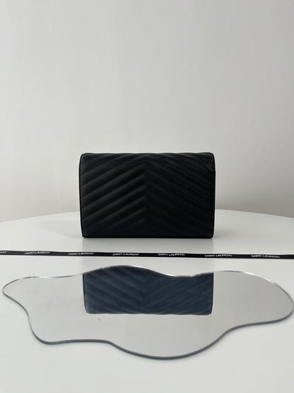 Saint Laurent Classic Cassandre Chain Wallet in Grained Leather