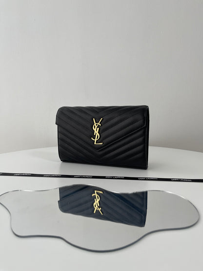 Saint Laurent Classic Cassandre Chain Wallet in Grained Leather