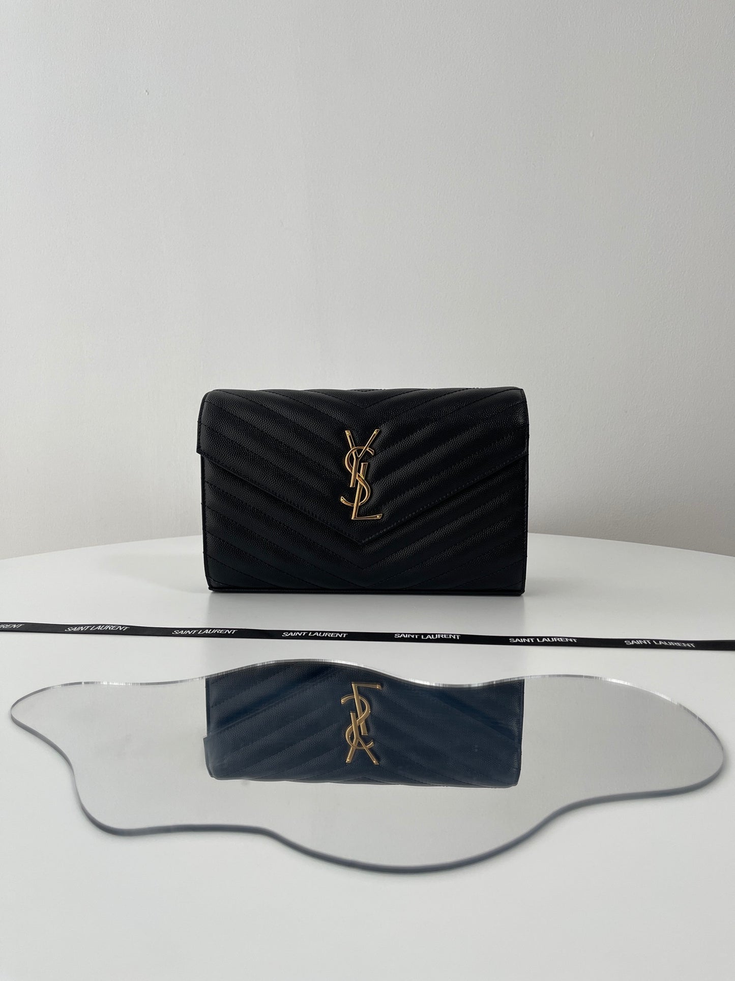Saint Laurent Classic Cassandre Chain Wallet in Grained Leather