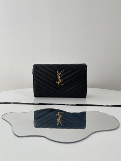 Saint Laurent Classic Cassandre Chain Wallet in Grained Leather