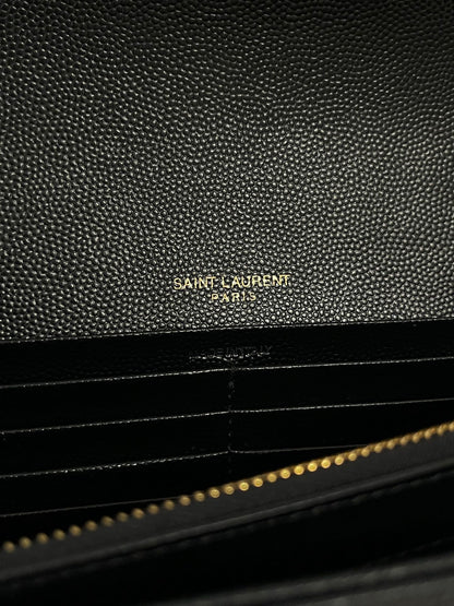 Saint Laurent Classic Cassandre Chain Wallet in Grained Leather
