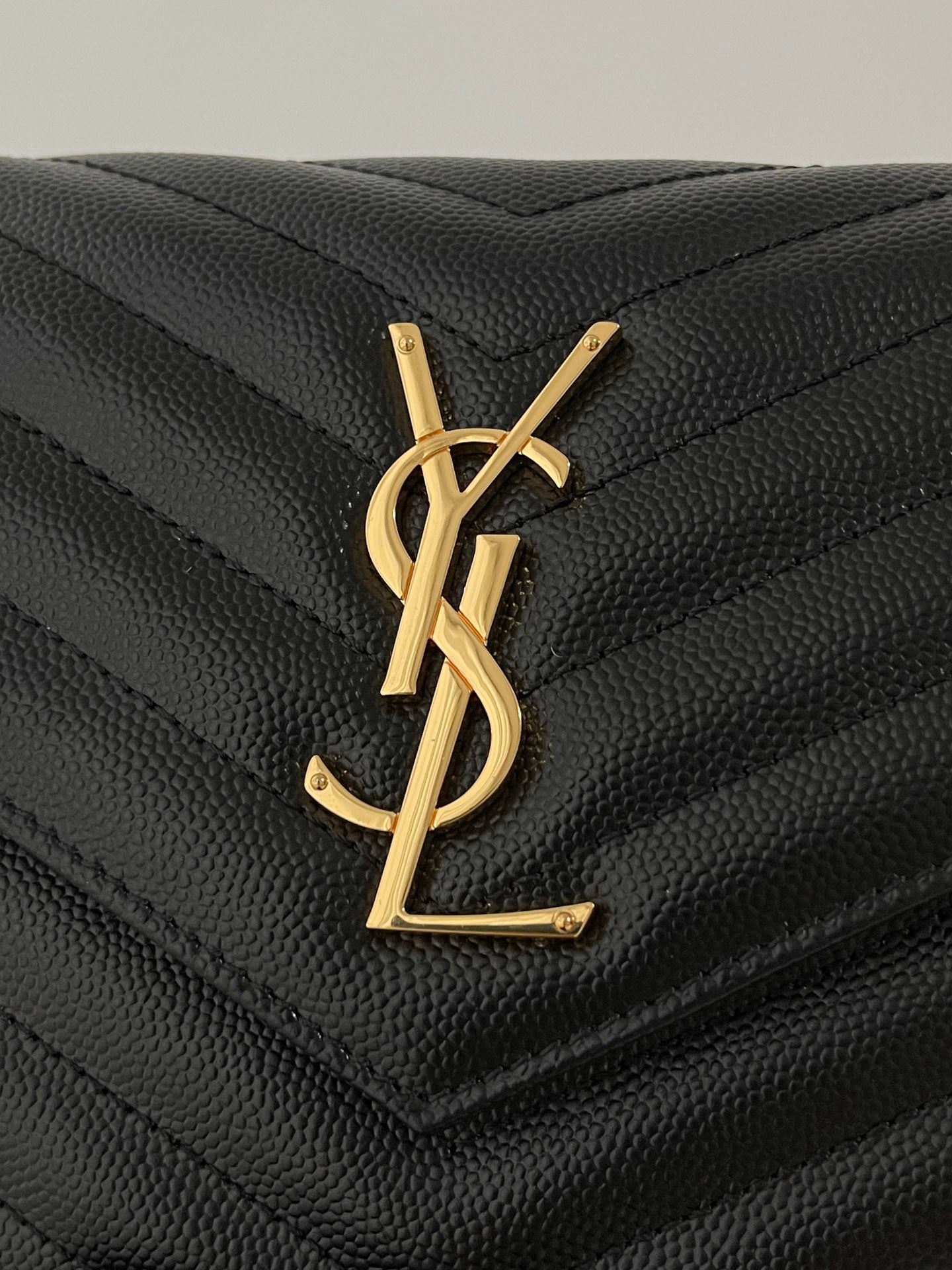 Saint Laurent Classic Cassandre Chain Wallet in Grained Leather