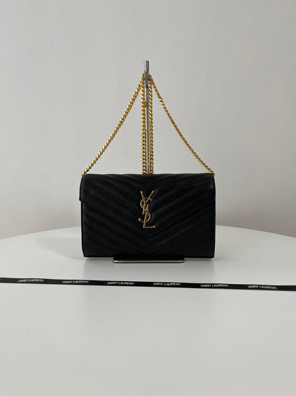 Saint Laurent Classic Cassandre Chain Wallet in Grained Leather