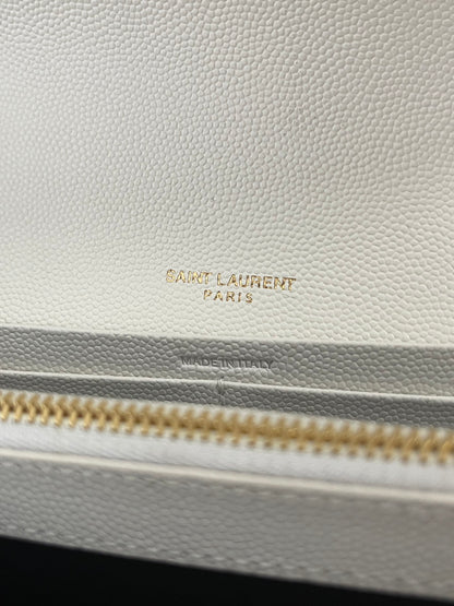 Saint Laurent Classic Cassandre Chain Wallet in Grained Leather