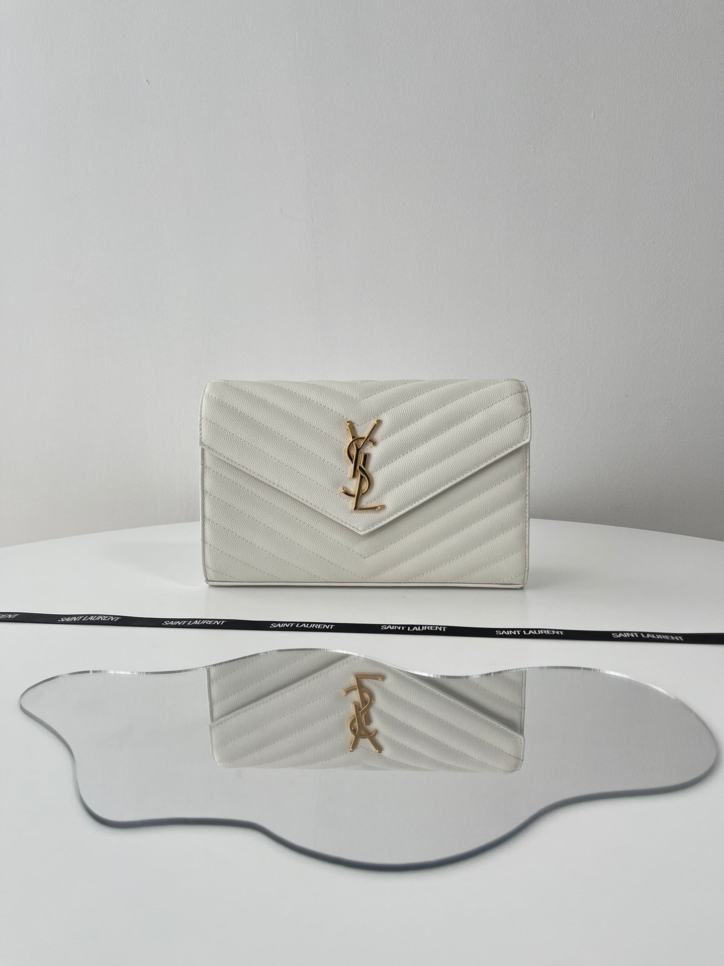 Saint Laurent Classic Cassandre Chain Wallet in Grained Leather