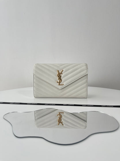 Saint Laurent Classic Cassandre Chain Wallet in Grained Leather