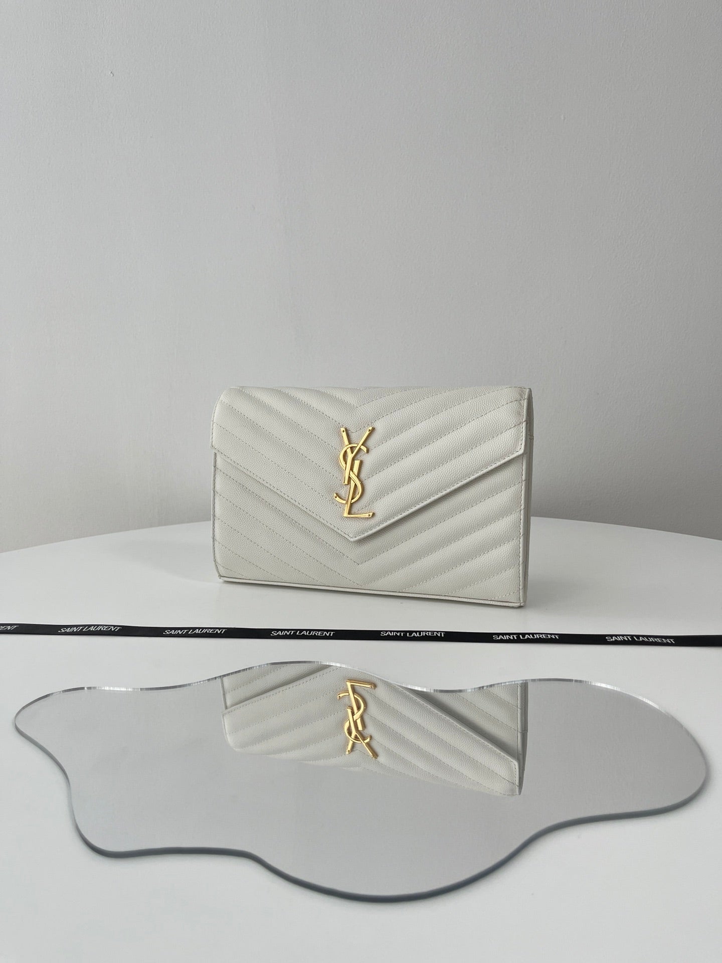 Saint Laurent Classic Cassandre Chain Wallet in Grained Leather