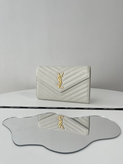 Saint Laurent Classic Cassandre Chain Wallet in Grained Leather