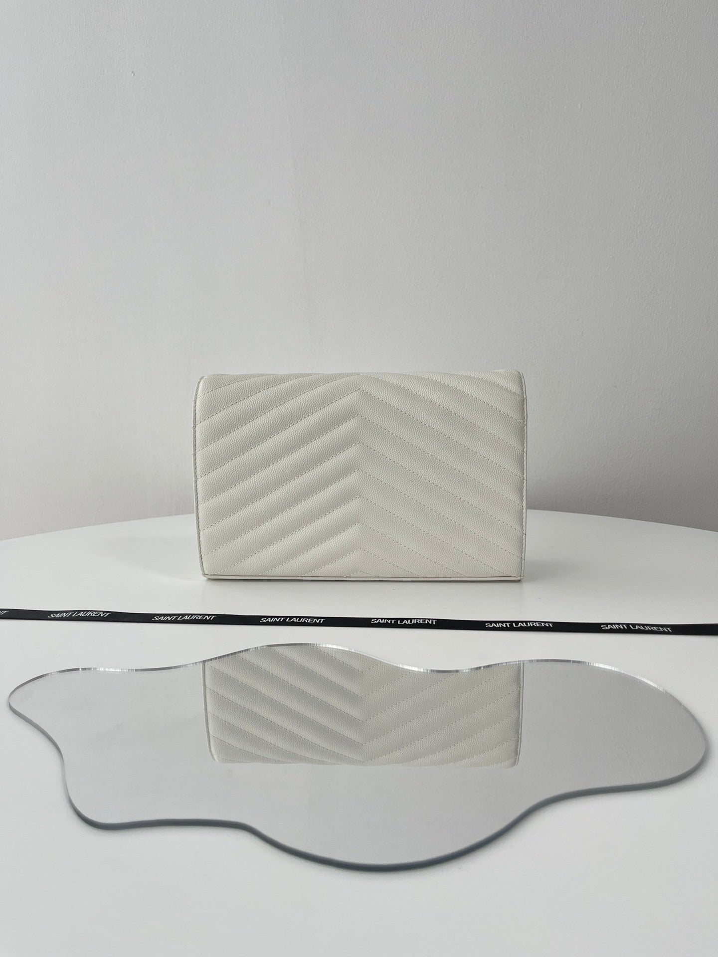 Saint Laurent Classic Cassandre Chain Wallet in Grained Leather