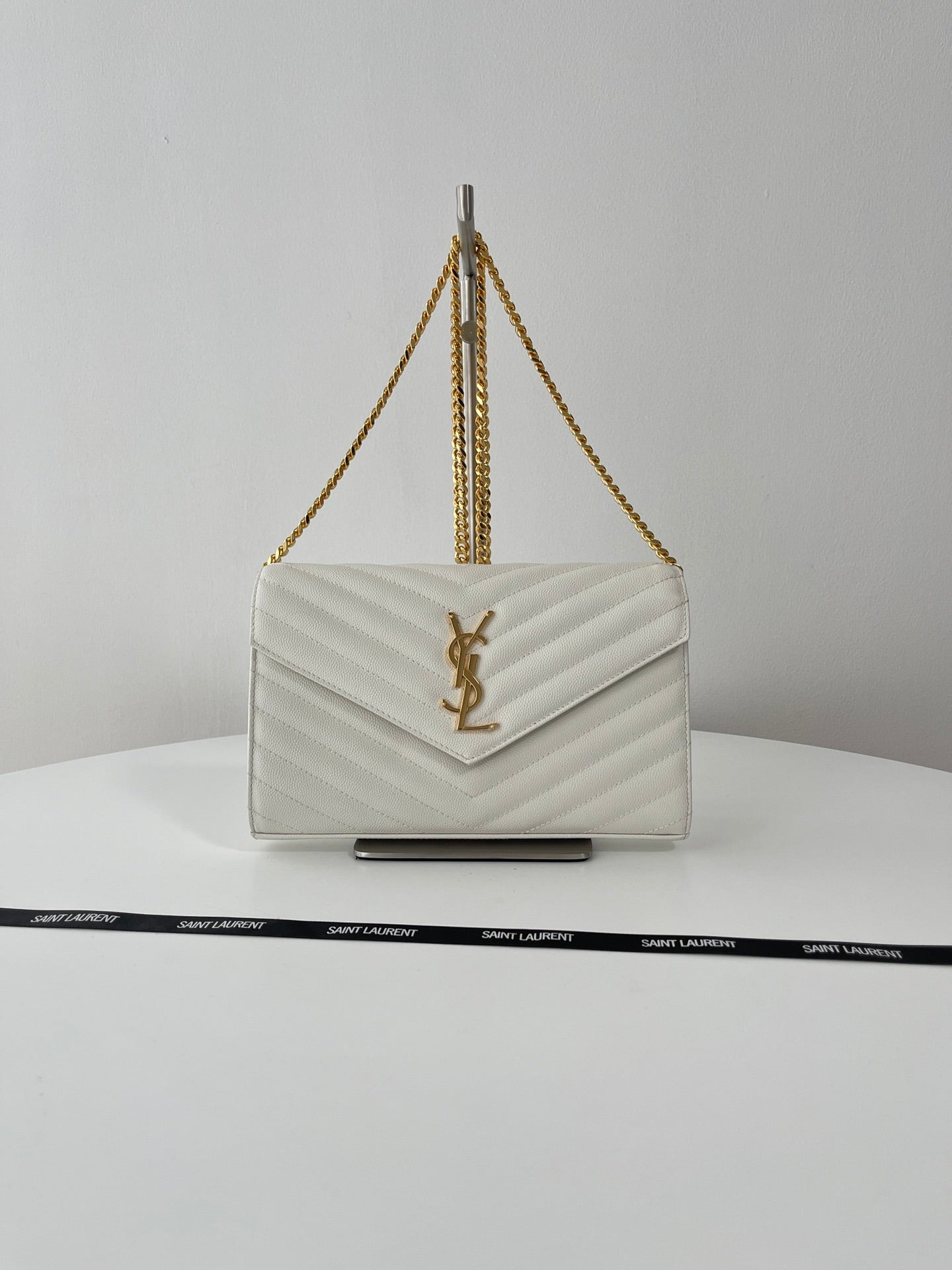 Saint Laurent Classic Cassandre Chain Wallet in Grained Leather