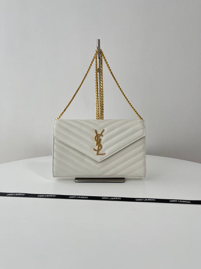 Saint Laurent Classic Cassandre Chain Wallet in Grained Leather