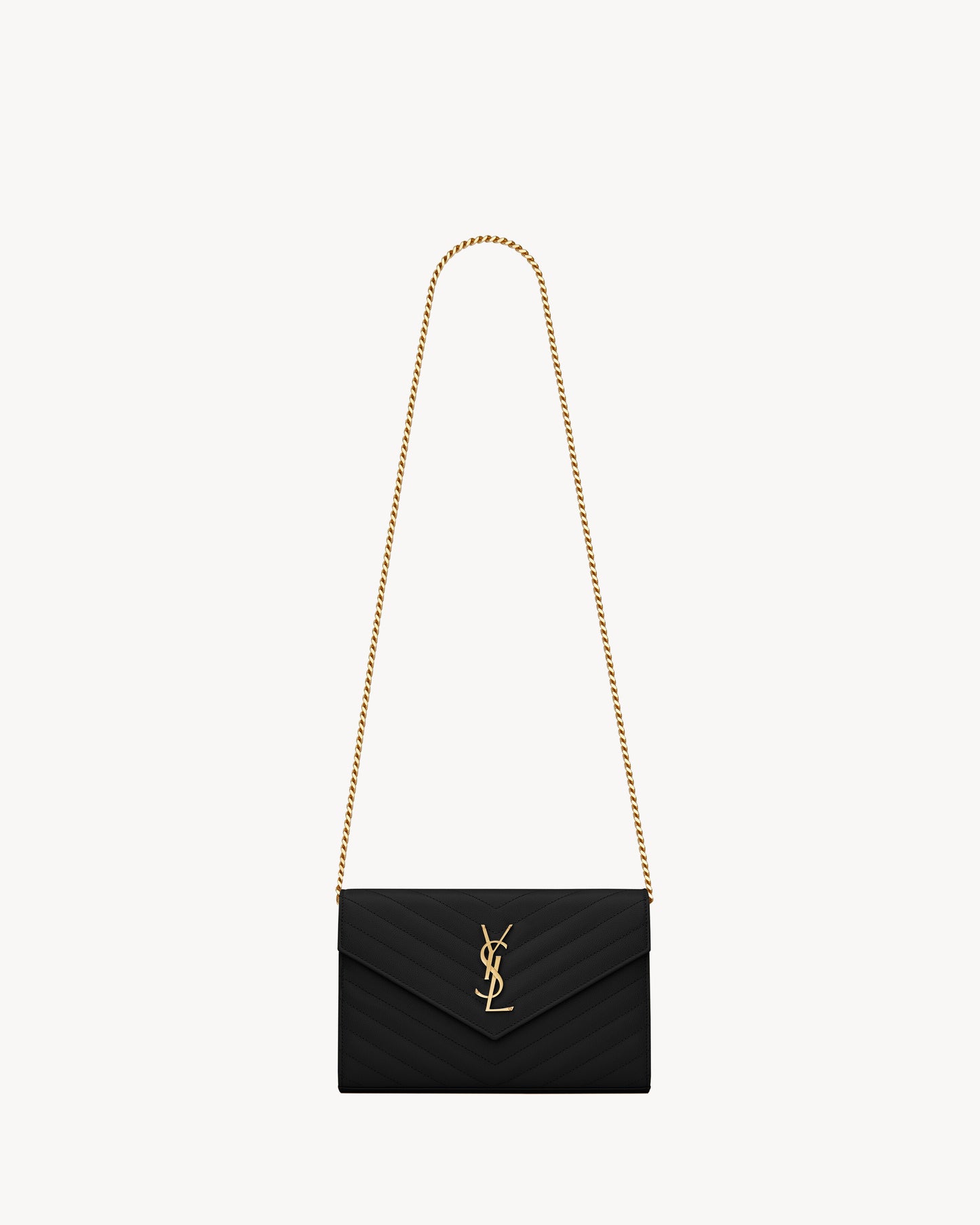 Saint Laurent Classic Cassandre Chain Wallet in Grained Leather