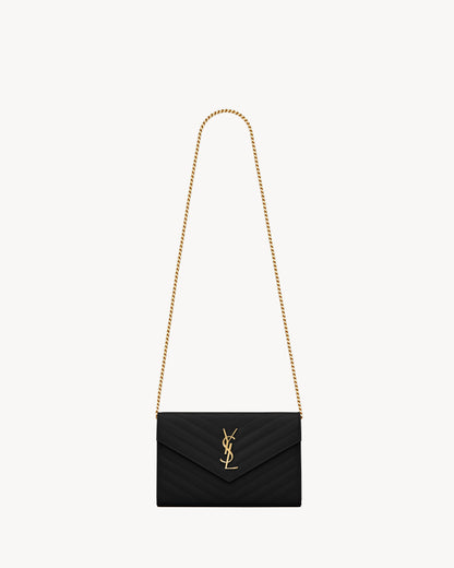 Saint Laurent Classic Cassandre Chain Wallet in Grained Leather