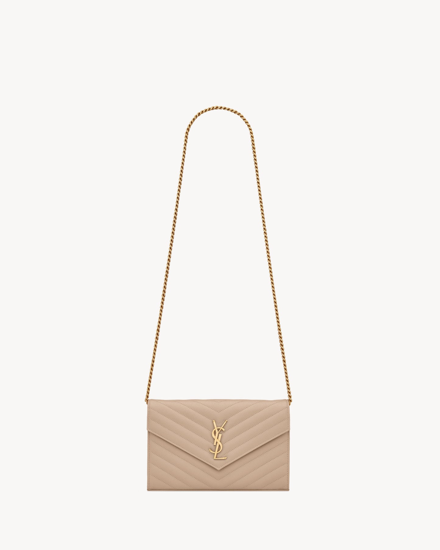 Saint Laurent Classic Cassandre Chain Wallet in Grained Leather