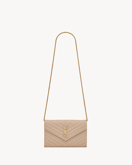 Saint Laurent Classic Cassandre Chain Wallet in Grained Leather