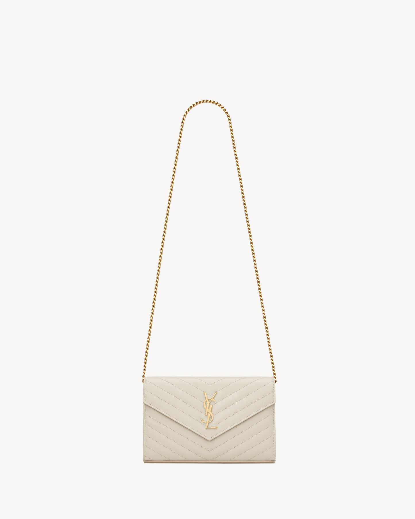 Saint Laurent Classic Cassandre Chain Wallet in Grained Leather
