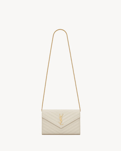 Saint Laurent Classic Cassandre Chain Wallet in Grained Leather