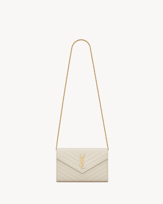 Saint Laurent Classic Cassandre Chain Wallet in Grained Leather