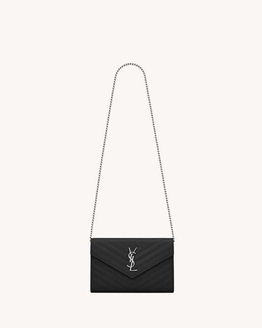 Saint Laurent Classic Cassandre Chain Wallet in Grained Leather