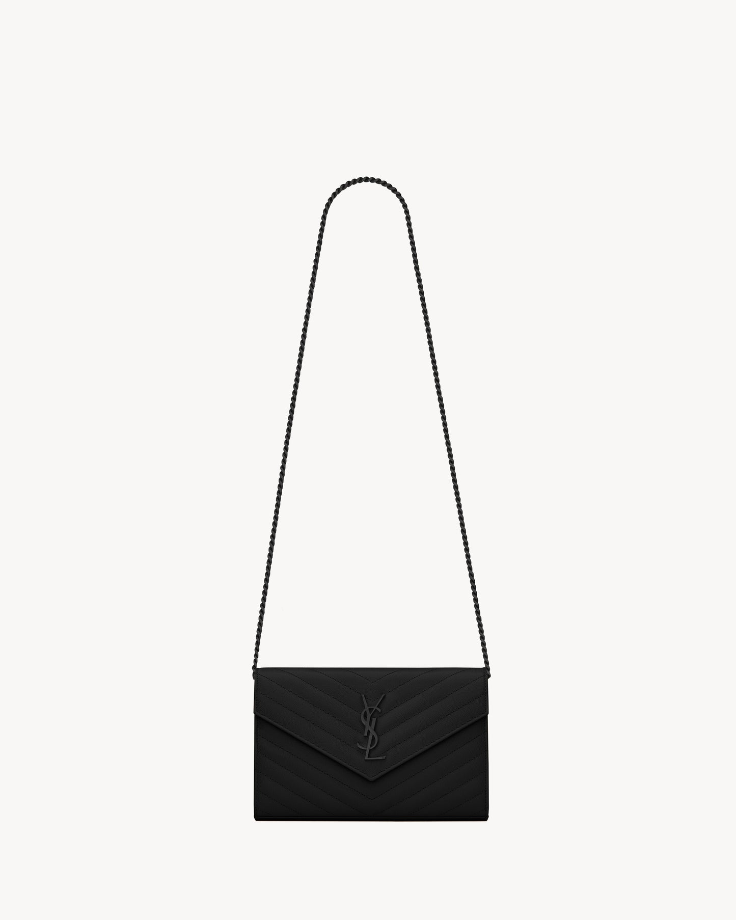 Saint Laurent Classic Cassandre Chain Wallet in Grained Leather