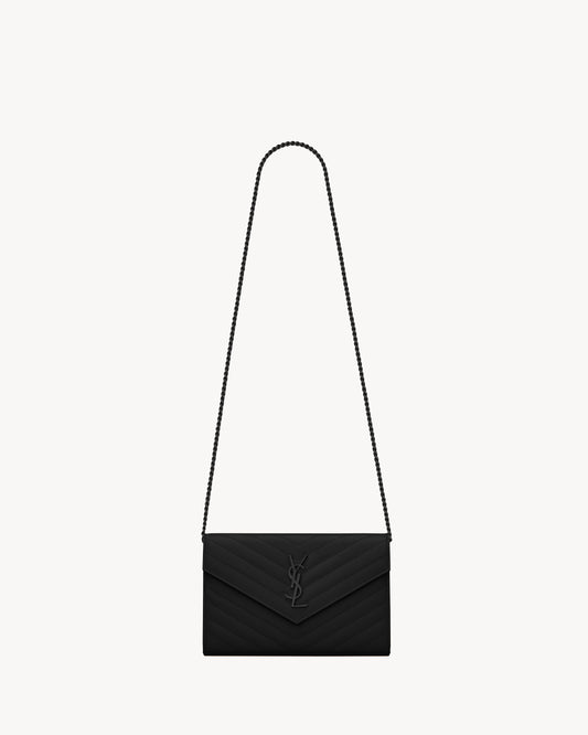 Saint Laurent Classic Cassandre Chain Wallet in Grained Leather