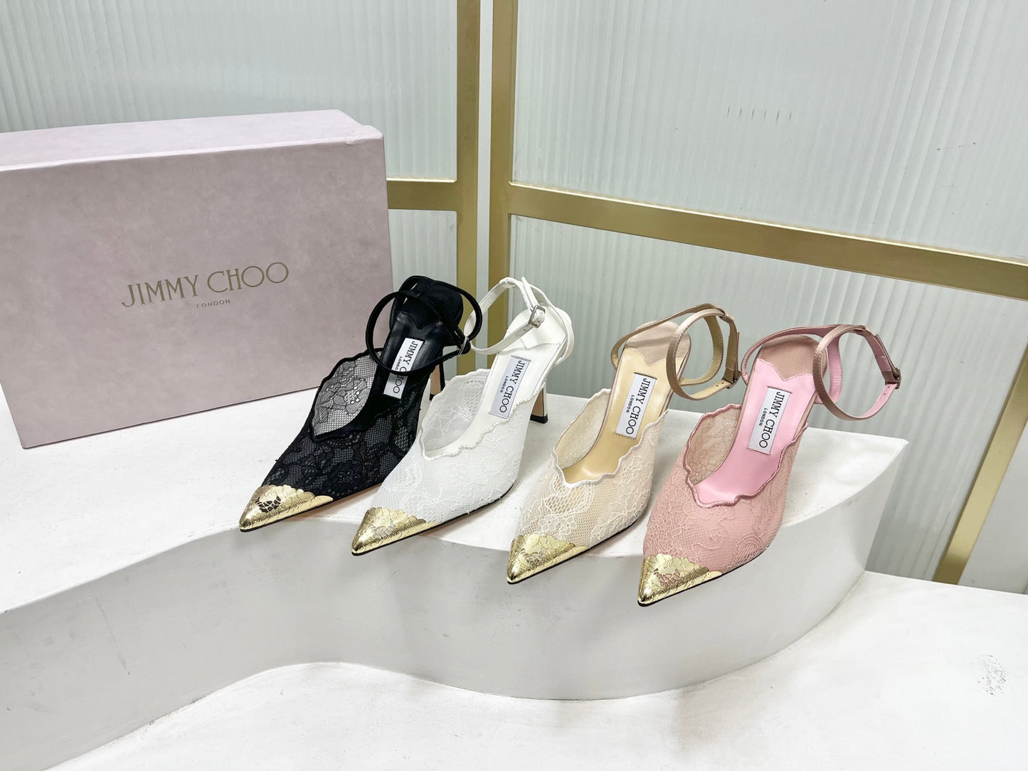 Jimmy Choo Lace Pumps With Metal Lace Detail | 4 colors