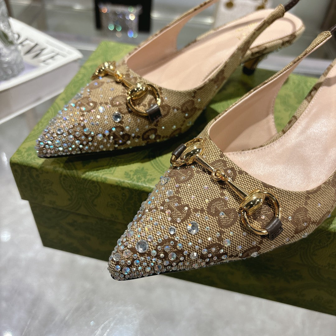 Gucci Slingback Pump With Crystal Horsebit