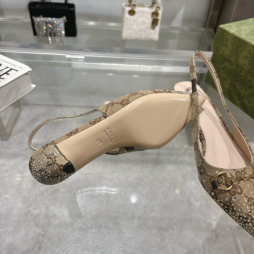 Gucci Slingback Pump With Crystal Horsebit