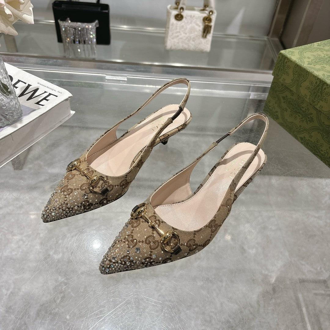 Gucci Slingback Pump With Crystal Horsebit