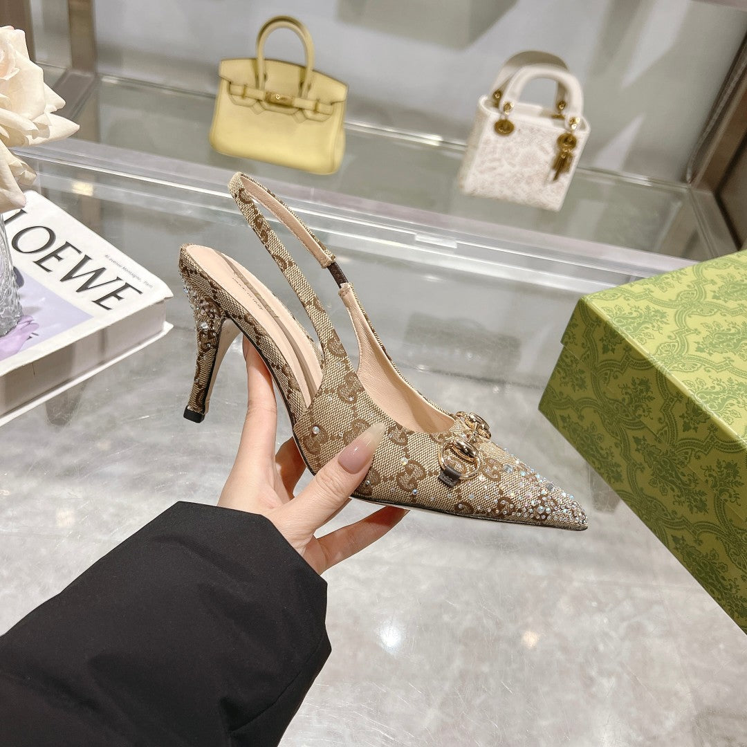 Gucci Slingback Pump With Crystal Horsebit