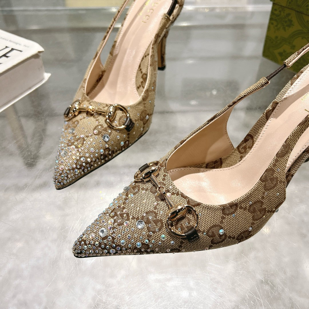 Gucci Slingback Pump With Crystal Horsebit