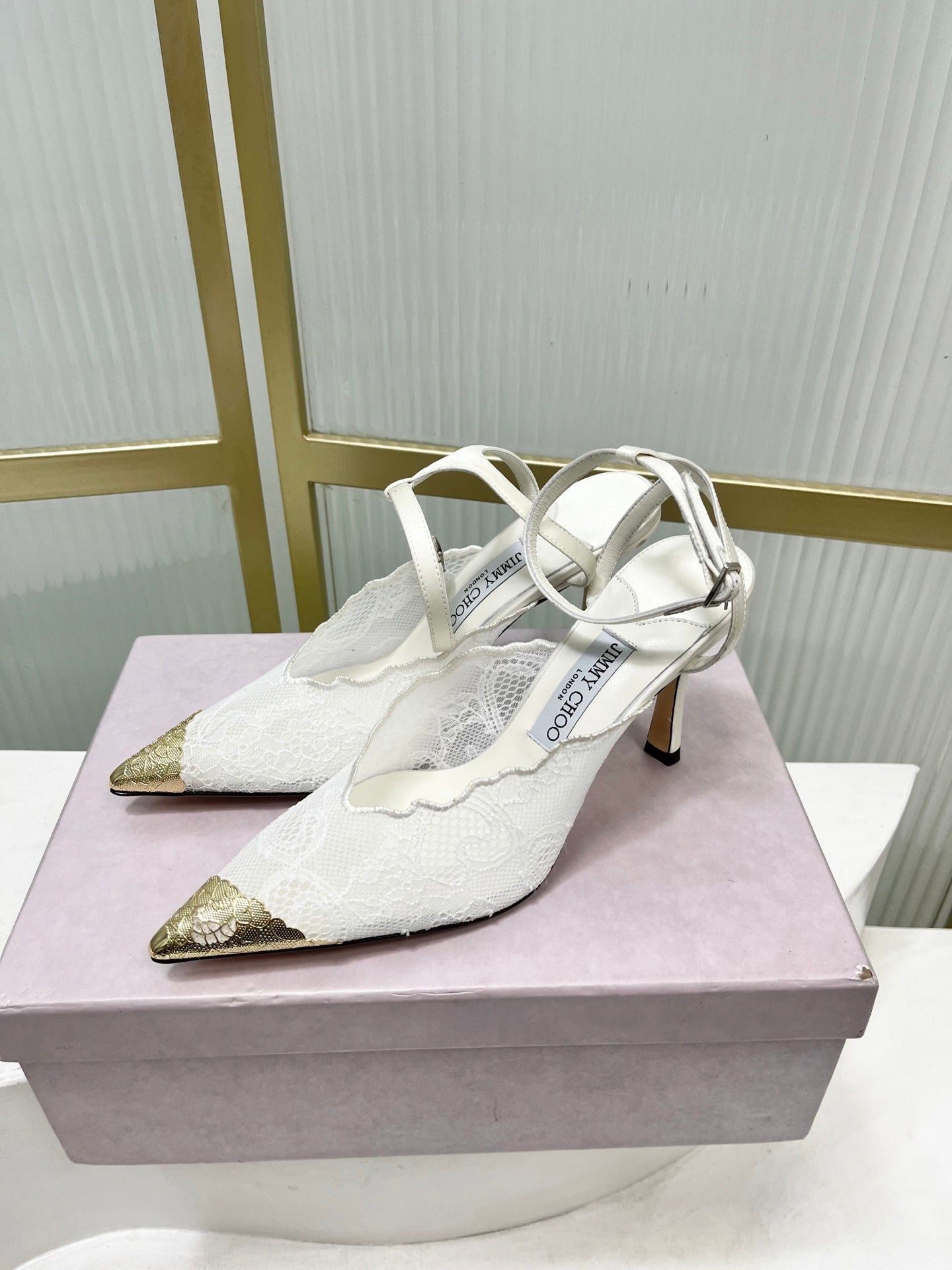Jimmy Choo Lace Pumps With Metal Lace Detail | 4 colors